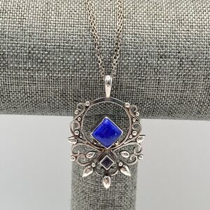CA Italy 925 Sterling Silver Necklace Vintage Blue Lapis Amethyst 21"